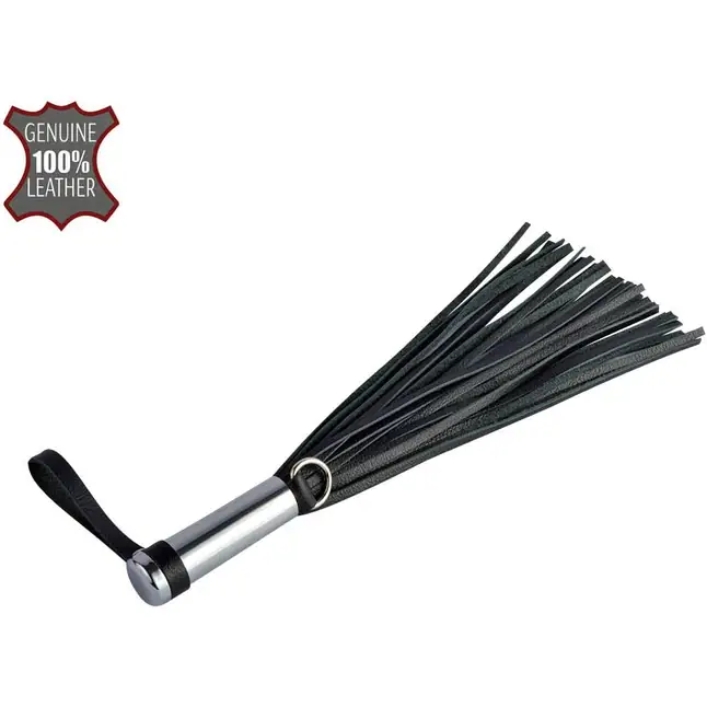 Черный кистевой флогер с серебристой ручкой - 23 см - BDSM accessories