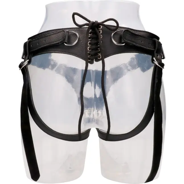 Черные трусики O-ring для страпона Leather Strap-on Harness - Ouch!. Фотография 2.