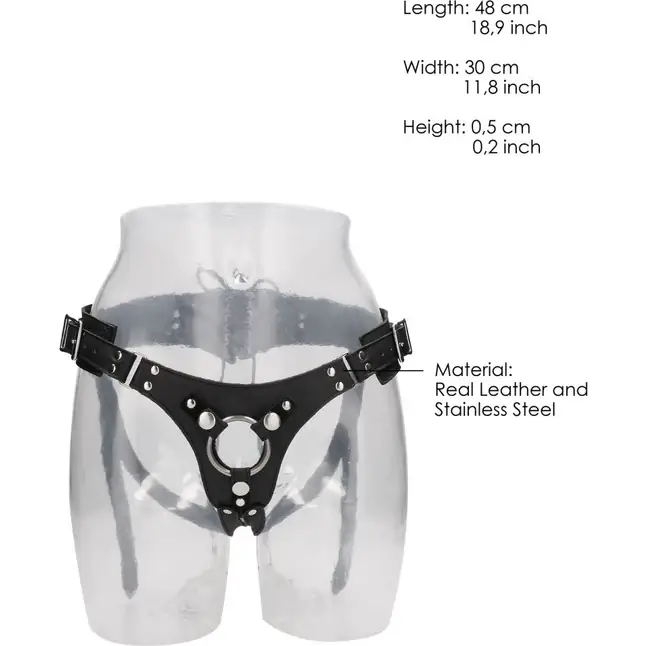 Черные трусики O-ring для страпона Leather Strap-on Harness - Ouch!. Фотография 3.