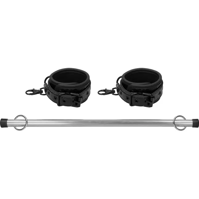 Черные поножи с распоркой Luxury Spreader Bar - Ouch!. Фотография 2.