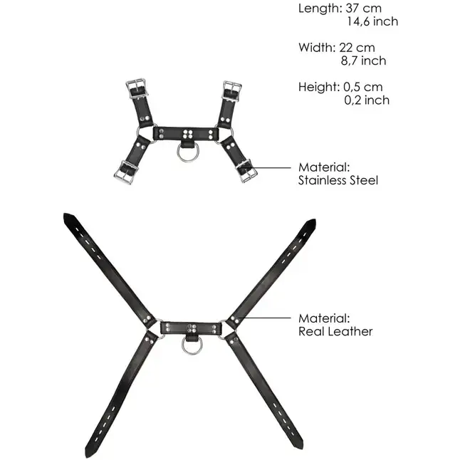 Черная мужская портупея Leather Male Chest Harness с кольцами - Ouch!. Фотография 3.