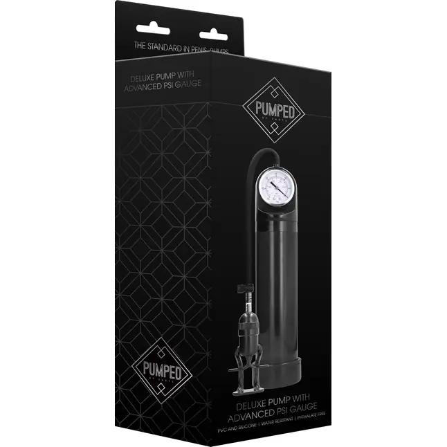 Черная вакуумная помпа с манометром Deluxe Pump With Advanced PSI Gauge - PUMPED. Фотография 2.