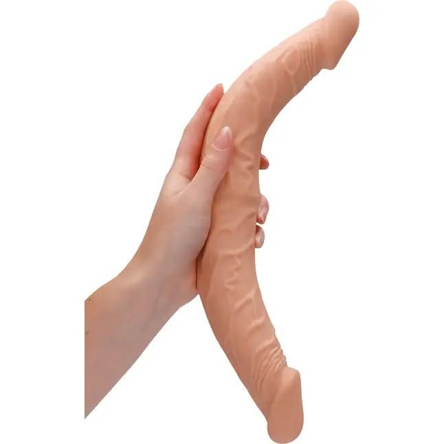 Телесный двусторонний фаллоимитатор Double Dong - 36 см - RealRock. Фотография 2.