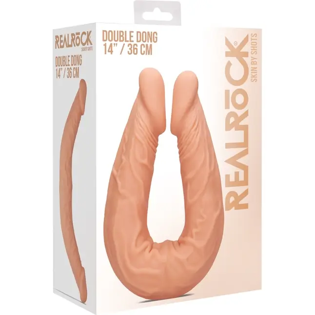 Телесный двусторонний фаллоимитатор Double Dong - 36 см - RealRock. Фотография 5.