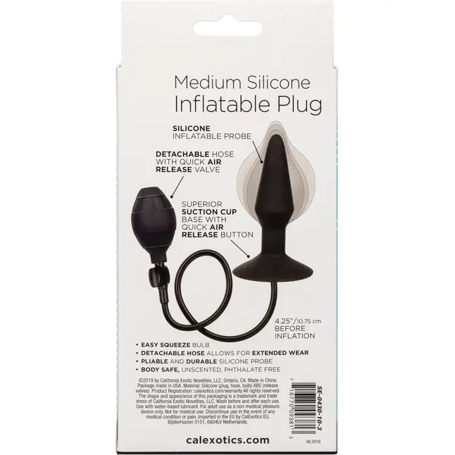 Расширяющаяся анальная пробка со съемным шлангом Medium Silicone Inflatable Plug - 10,75 см - Anal Toys. Фотография 9.