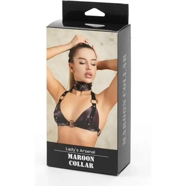 Бордовый широкий ошейник с кольцом Maroon Collar - Lady s Arsenal. Фотография 6.