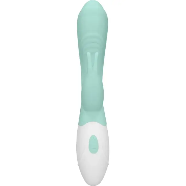 Зеленый вибратор Juicy Rabbit со стимулятором клитора - 19,5 см - Loveline. Фотография 3.