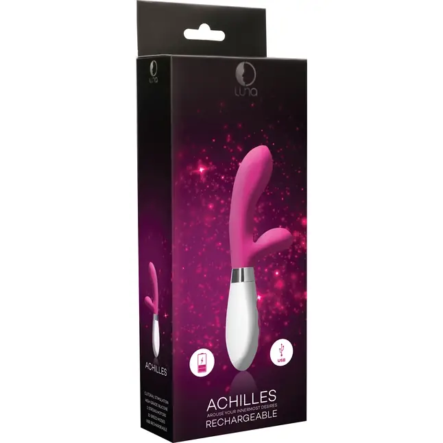 Розовый перезаряжаемый вибратор-кролик Achilles - 21 см - Luna. Фотография 5.