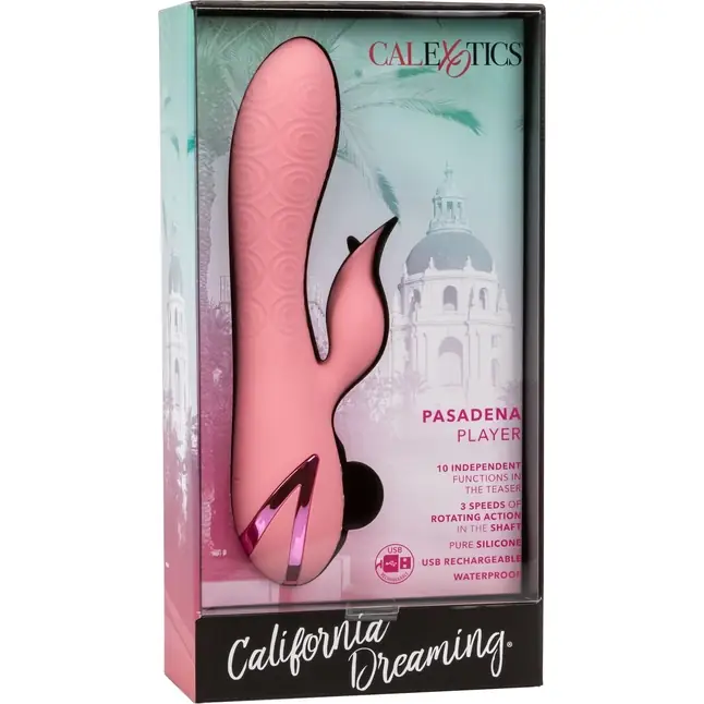 Розовый вибратор-ротатор Pasadena Player с клиторальным отростком - 21,5 см - California Dreaming. Фотография 11.