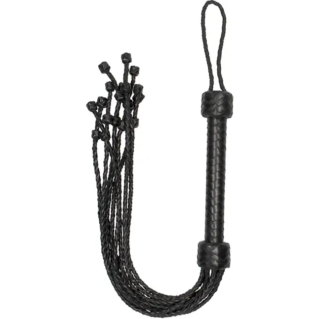 Черная многохвостая плетеная плеть Short Leather Braided Flogger - 69 см - Ouch!