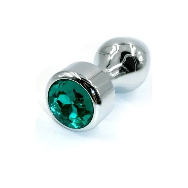 Серебристая анальная пробка с объемным изумрудным кристаллом - 10 см - Kanikule anal plugs