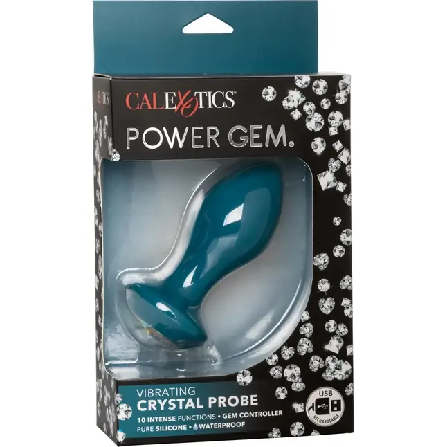 Бирюзовая анальная вибропробка с кристаллом Power Gem Vibrating Crystal Probe - 10,75 см - Power Gem. Фотография 9.