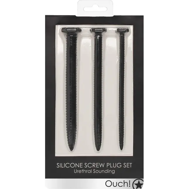 Набор из 3 черных стимуляторов уретры Silicone Screw Plug Set - Ouch!. Фотография 5.