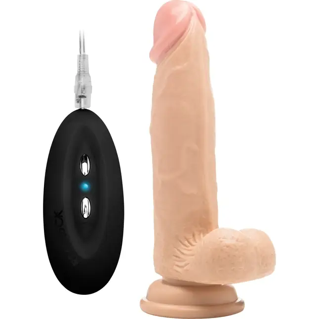 Телесный вибратор-реалистик Vibrating Realistic Cock 8 With Scrotum - 20 см - RealRock