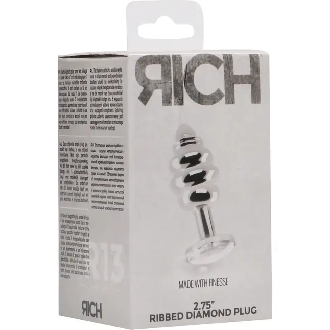 Серебристая анальная пробка с прозрачным кристаллом Ribbed Diamond Plug - 7,3 см - Rich. Фотография 9.