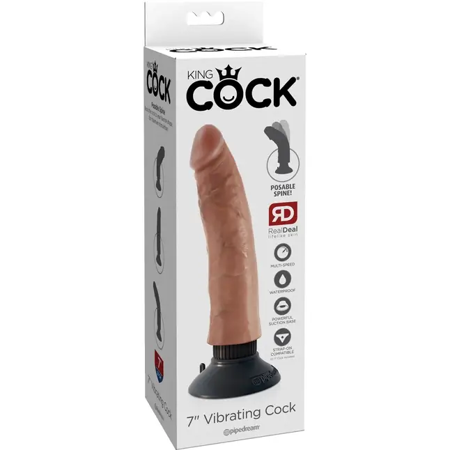 Кофейный вибратор со съемной присоской 7 Vibrating Cock - 20 см - King Cock. Фотография 7.