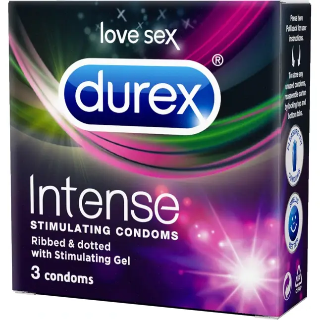 Рельефные презервативы со стимулирующей смазкой Durex Intense Orgasmic - 3 шт
