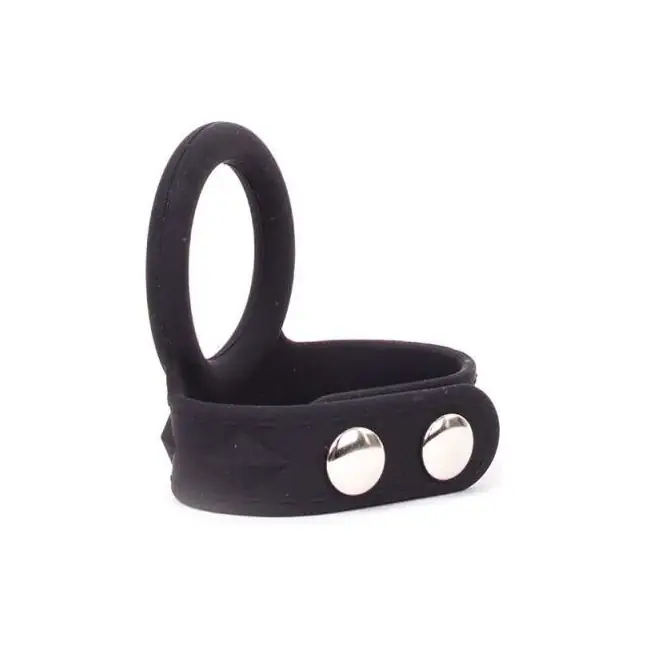 Черное эрекционное кольцо с утяжкой мошонки Silicone Tri-snap Support Large