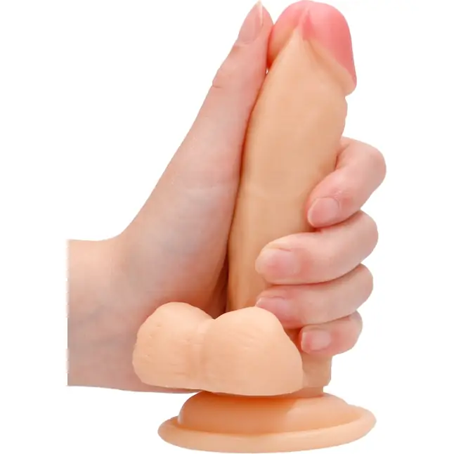 Телесный вибратор-реалистик Vibrating Realistic Cock 6 With Scrotum - 15 см - RealRock. Фотография 5.