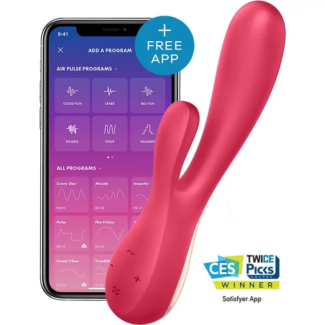 Красный вибратор-кролик Satisfyer Mono Flex с управлением через приложение - 20,4 см. Фотография 2.