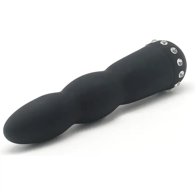 Черный вибратор WAVY WAND со стразами - 14 см. Фотография 3.