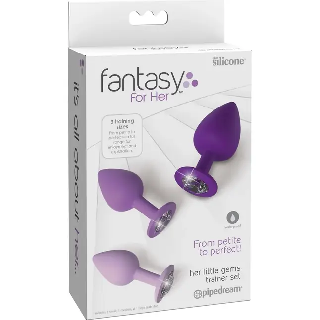 Набор из 3 фиолетовых анальных пробок со стразами Little Gems Trainer Set - Fantasy For Her. Фотография 4.