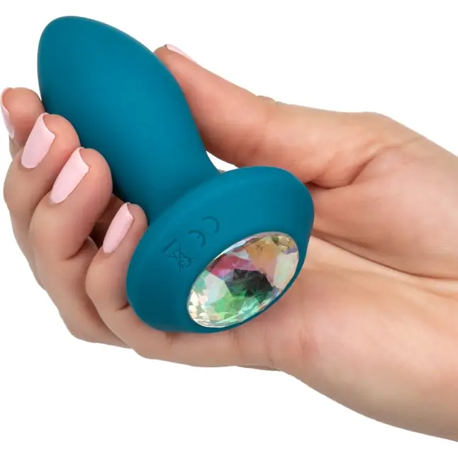 Бирюзовая анальная вибропробка с кристаллом Vibrating Petite Crystal Probe - 9,5 см - Power Gem. Фотография 2.