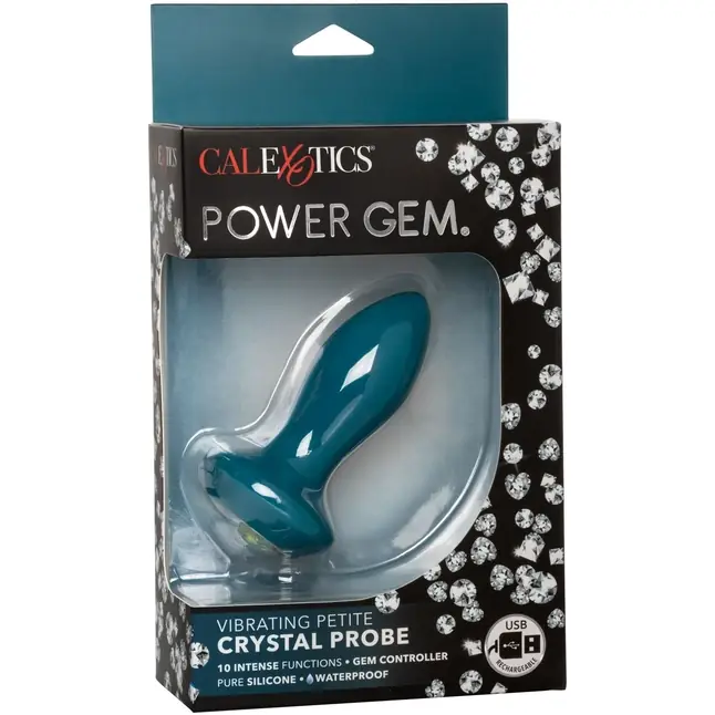 Бирюзовая анальная вибропробка с кристаллом Vibrating Petite Crystal Probe - 9,5 см - Power Gem. Фотография 5.