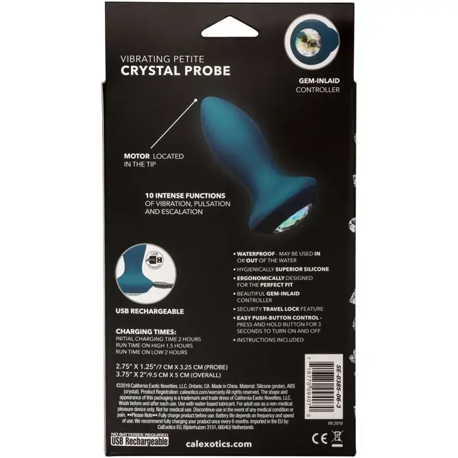 Бирюзовая анальная вибропробка с кристаллом Vibrating Petite Crystal Probe - 9,5 см - Power Gem. Фотография 6.