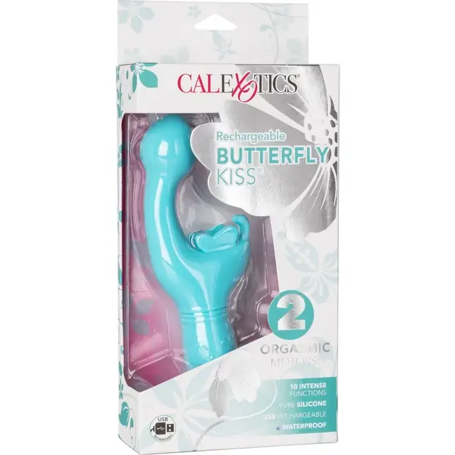 Голубой вибратор-кролик Rechargeable Butterfly Kiss. Фотография 11.