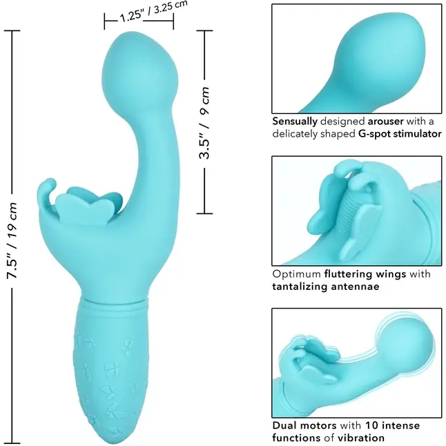 Голубой вибратор-кролик Rechargeable Butterfly Kiss. Фотография 9.