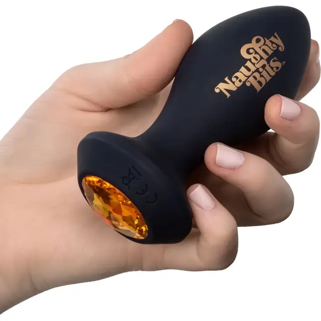 Черная анальная вибропробка с оранжевым кристаллом Naughty Bits Shake Your Ass - 10,75 см - Naughty Bits. Фотография 4.