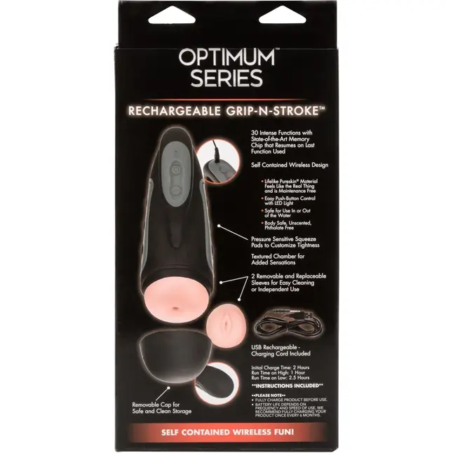 Перезаряжаемый вибромастурбатор с двумя сменными вставками Optimum Power Grip-N-Stroke - Optimum Power. Фотография 10.