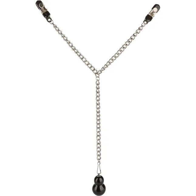 Зажимы для сосков с серебристой цепочкой и утяжелителем Weighted Dual Tier Nipple Clamps - Nipple Play