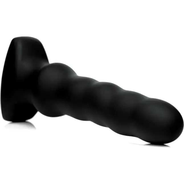 Черный вибратор с волнообразным движением Silicone Vibrating Squirming Plug with Remote Control - 19,5 см - Thunderplugs. Фотография 3.
