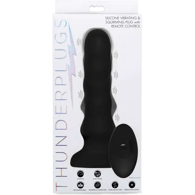 Черный вибратор с волнообразным движением Silicone Vibrating Squirming Plug with Remote Control - 19,5 см - Thunderplugs. Фотография 5.
