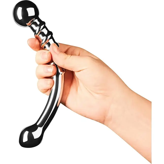 Серебристый изогнутый фаллоимитатор со спиралью Bow - 17,8 см. Фотография 3.
