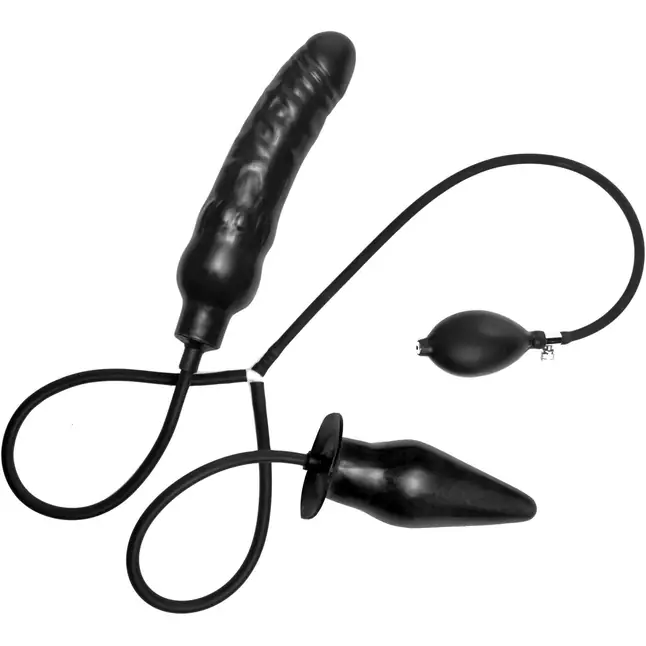 Пробка и фаллос с функцией расширения Deuce Double Penetration Inflatable Dildo and Anal Plug - Master Series