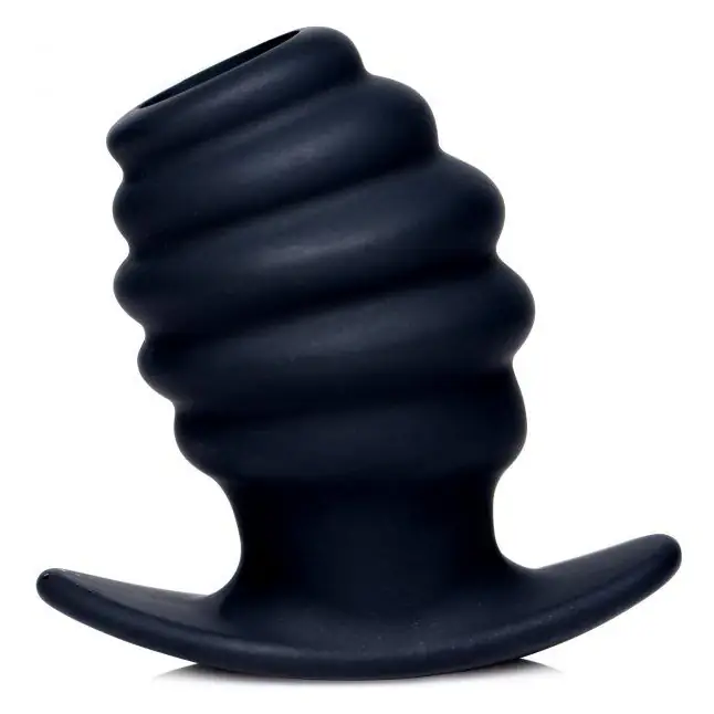 Малая черная анальная пробка Hive Ass Tunnel Silicone Ribbed Hollow Anal Plug Small - 6,86 см - Master Series