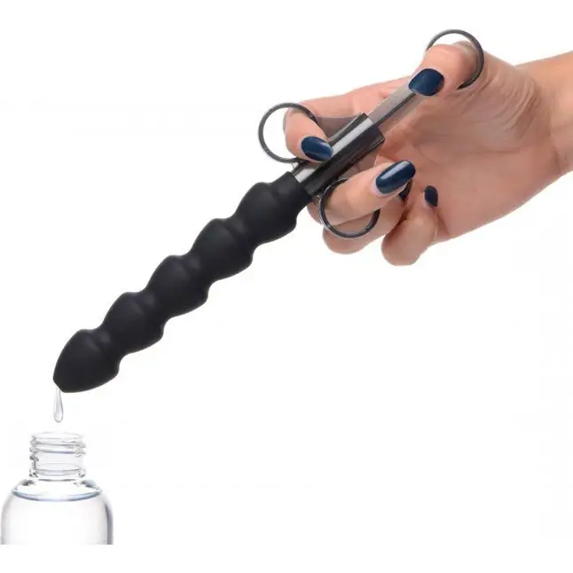 Черный шприц-аппликатор для введения лубриканта Silicone Links Lube Launcher - 19,7 см - Master Series. Фотография 4.