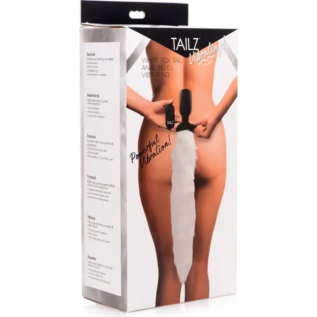 Черная анальная вибропробка с белым лисьим хвостом White Fox Tail Vibrating Anal Plug - Tailz. Фотография 2.