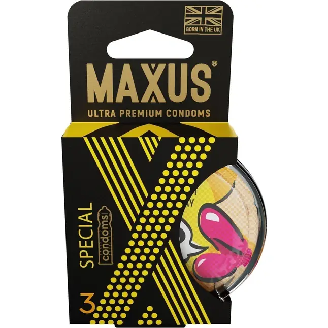 Презервативы с точками и рёбрами в пластиковом кейсе MAXUS AIR Special - 3 шт