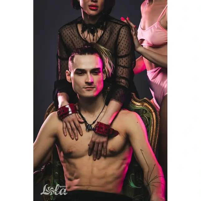 Красно-черные наручники Bizzare - Party Hard. Фотография 7.