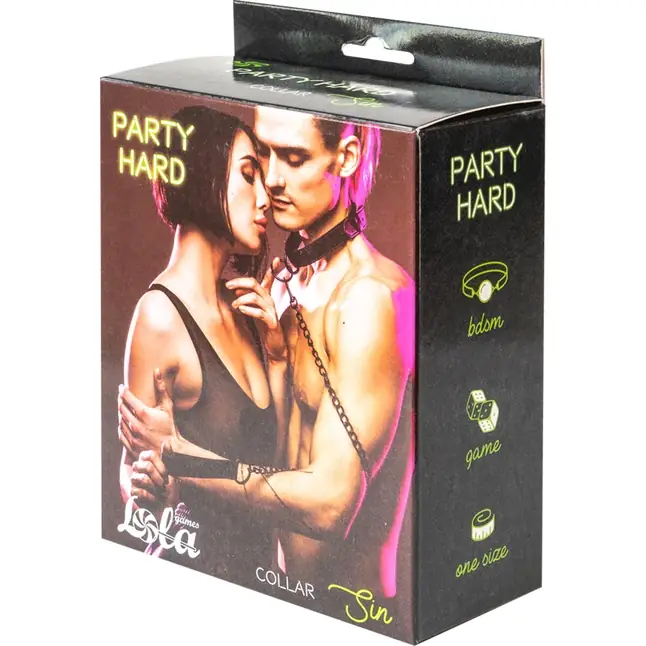 Черный ошейник Sin с поводком - Party Hard. Фотография 5.