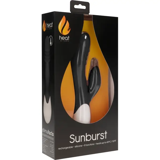 Черный вибратор-кролик Sunburst с функцией нагрева - 20 см - Heat. Фотография 5.