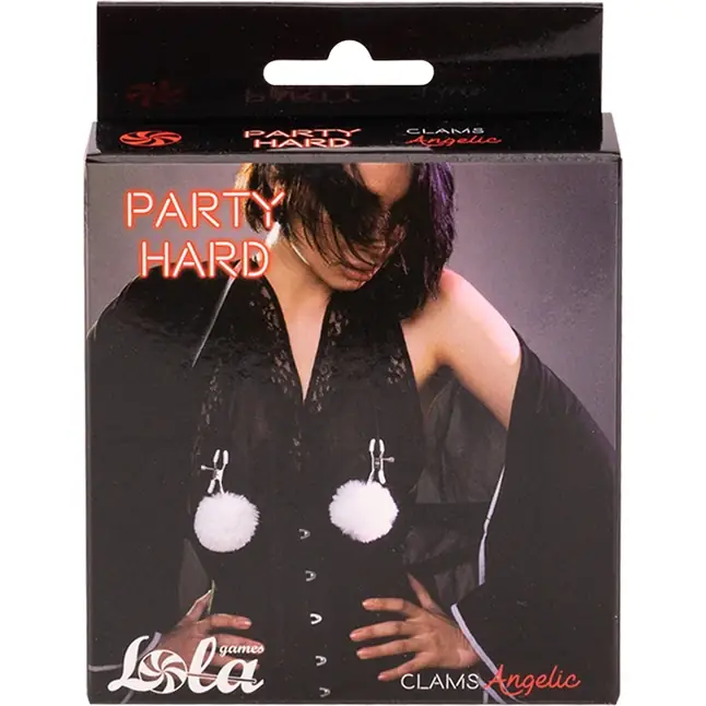 Зажимы на соски Angelic с белыми меховыми шариками - Party Hard. Фотография 2.