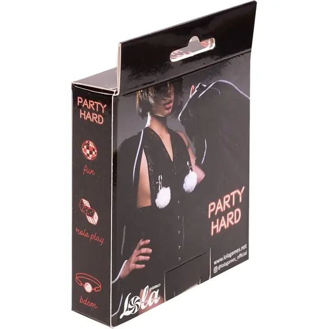 Зажимы на соски Angelic с белыми меховыми шариками - Party Hard. Фотография 3.