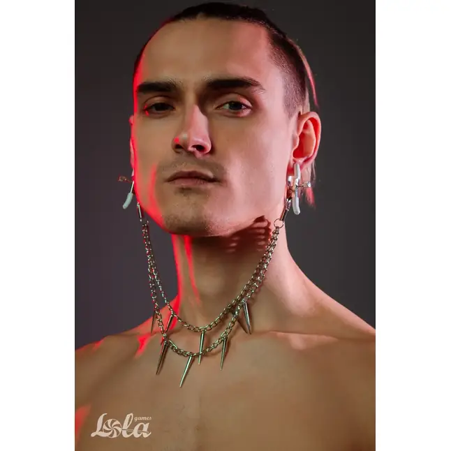 Зажимы на соски Spiky с шипами на цепочке - Party Hard. Фотография 9.