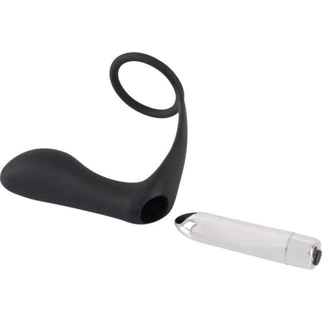 Черное эрекционное кольцо с анальной вибропробкой Vibrating Ring Plug - You2Toys. Фотография 6.