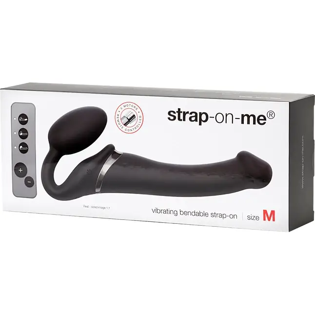 Черный безремневой вибрострапон Silicone Bendable Strap-On - size M. Фотография 2.